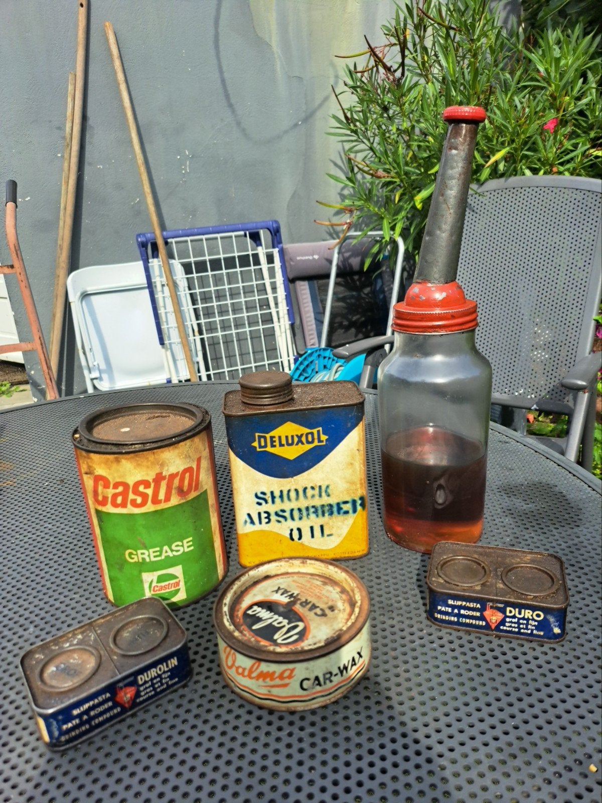 Vintage blikken en oliekannetje - Decoratie, Ophalen of Verzenden