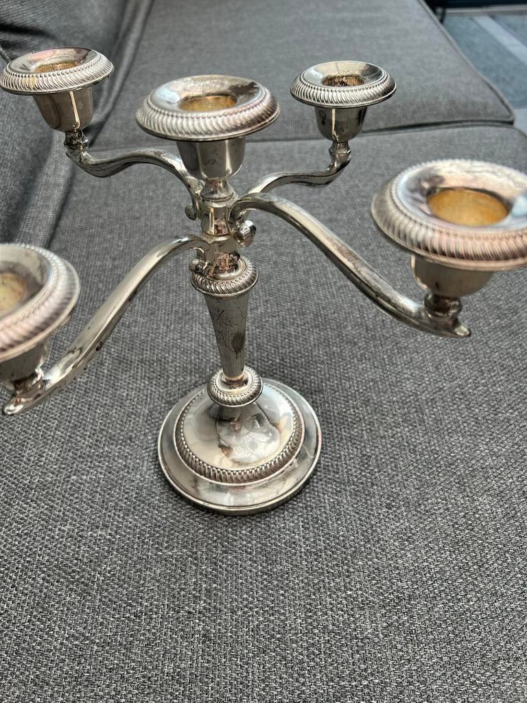 Antieke zilveren kandelaar met 5 armen, Ophalen of Verzenden, Zilver