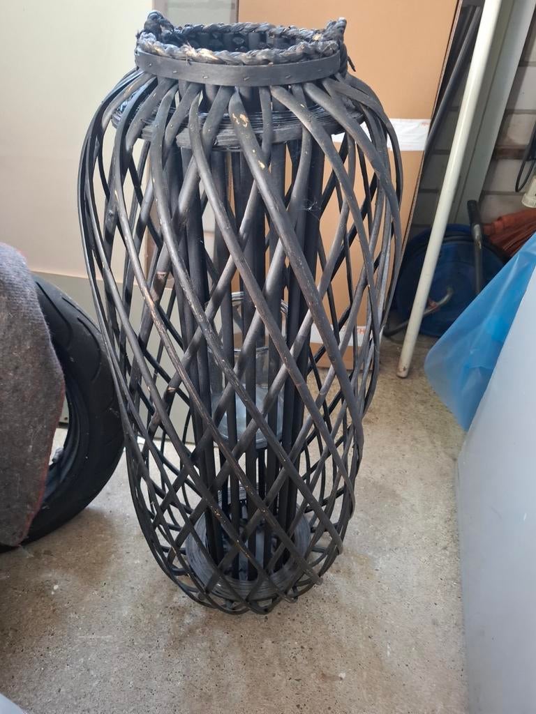 Grote rotan lantaarn/windlicht - zwart, Ophalen, Gebruikt, Bohemian, Landelijk, Rustiek