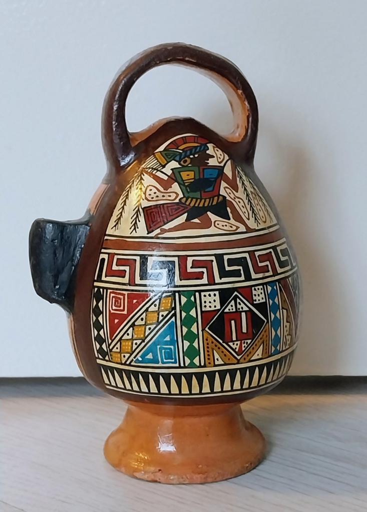 Decoratieve Peruaanse Aardewerken Kruik met Handvat, Ophalen of Verzenden