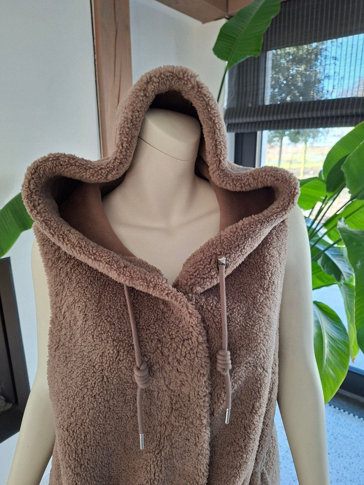 Rino & Pelle teddy taupe bruin lange bodywarmer  L 42 suede, Bruin, Maat 42/44 (L), Ophalen of Verzenden, Zo goed als nieuw