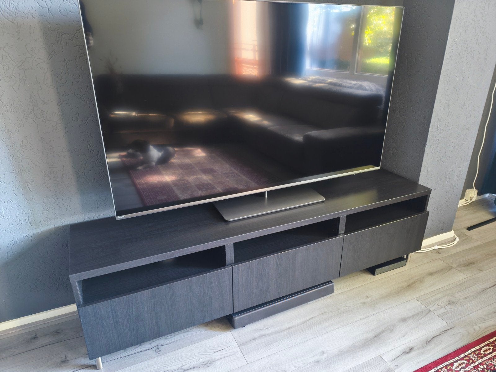 IKEA BESTA tv-meubel met uitbreiding, zwartbruin, Ophalen, 150 tot 200 cm, Zo goed als nieuw, Minder dan 100 cm