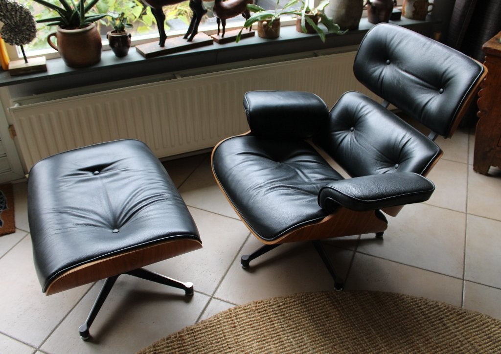 Eames lounge stoel + hocker, Huis en Inrichting, Fauteuils, Ophalen, Gebruikt, 75 tot 100 cm, 50 tot 75 cm