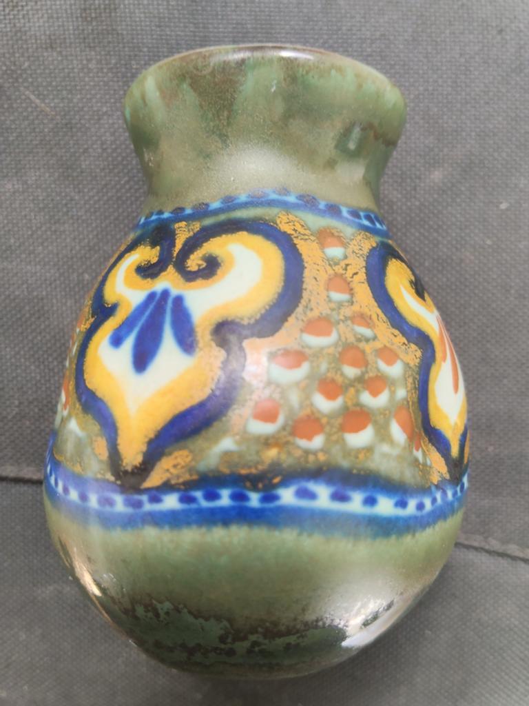 Prachtig Antiek Gouds Plateel Vaasje - Massa' (ca. 1920., Ophalen of Verzenden