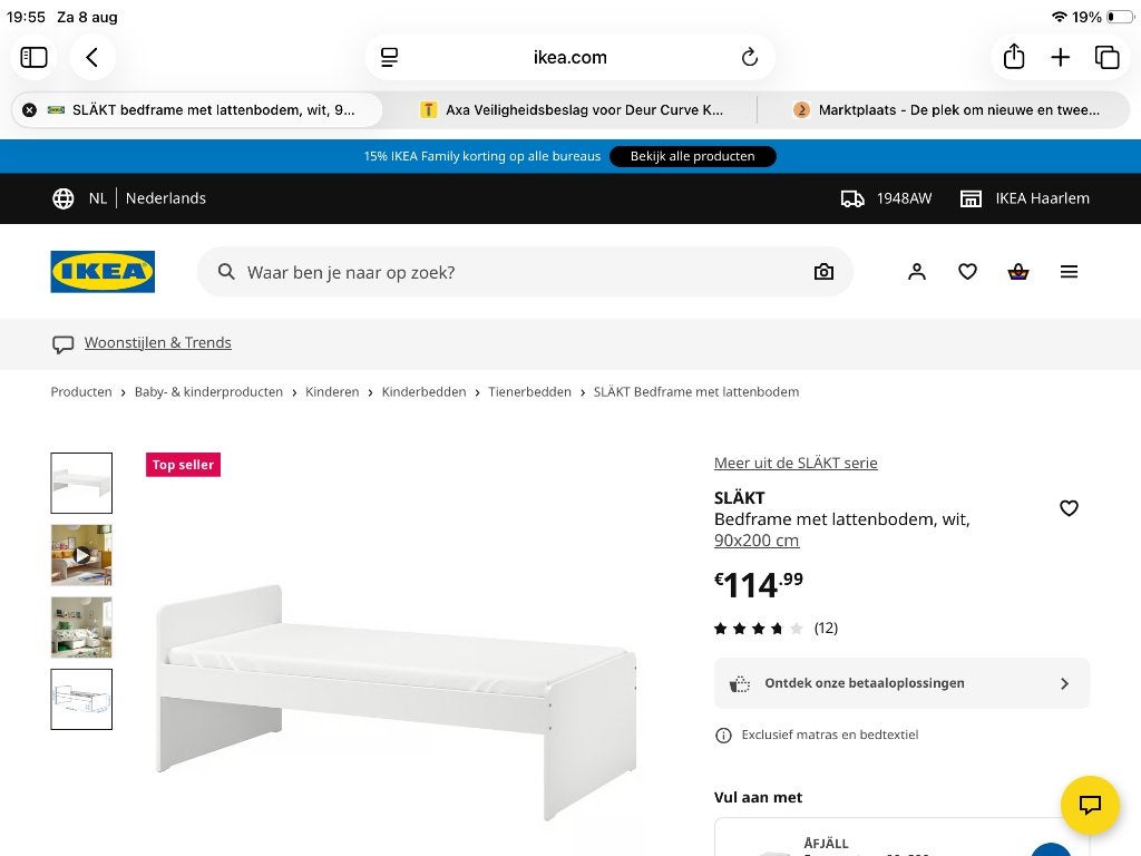 IKEA bed slakt nog nieuw in doos, Huis en Inrichting, Slaapkamer | Bedden, Ophalen, 90 cm, Eenpersoons, Wit