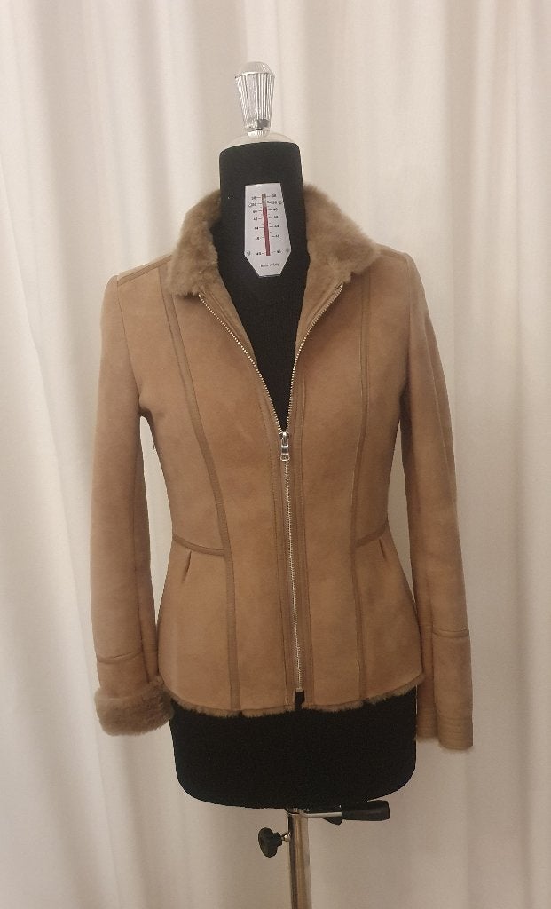 Lams-suède dames winterjas met lamsvacht gevoerd, Kleding | Dames, Ophalen, Beige, Nieuw, Maat 36 (S)