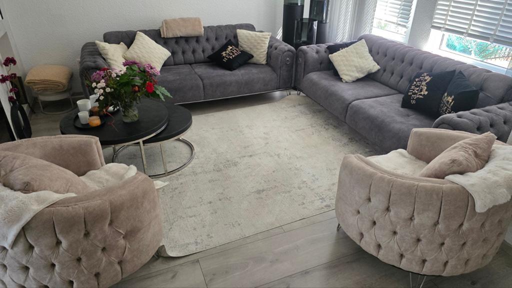 Luxe 3-delige Chesterfield bankstel met fauteuils, Ophalen of Verzenden, Gebruikt, Stof, Chesterfield, Modern Klassiek