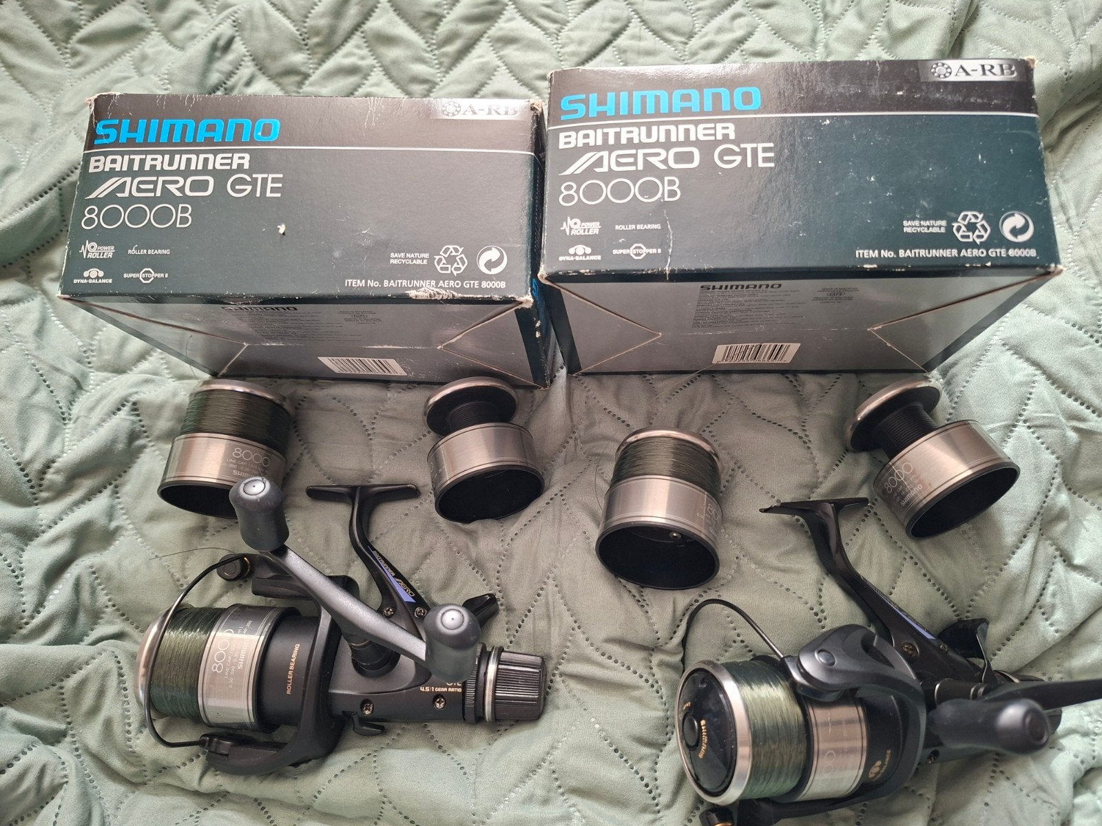 te koop 2 x shimano GTE 8000b baitrunner, Watersport en Boten, Hengelsport | Karpervissen, Ophalen, Zo goed als nieuw, Molen