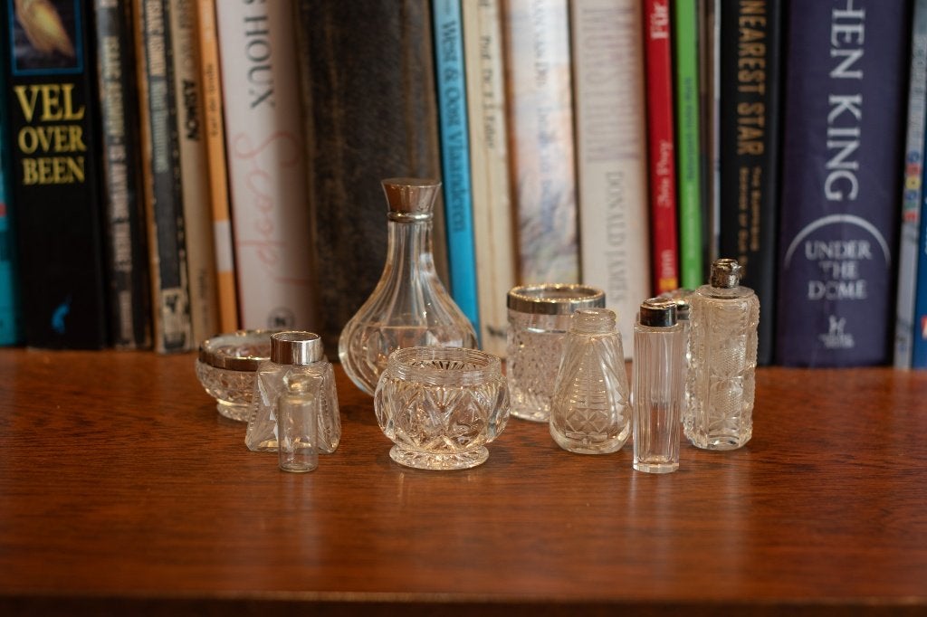 vintage kristallen potjes en parfumflacons, Verzamelen, Ophalen of Verzenden, Gebruikt, Parfumfles