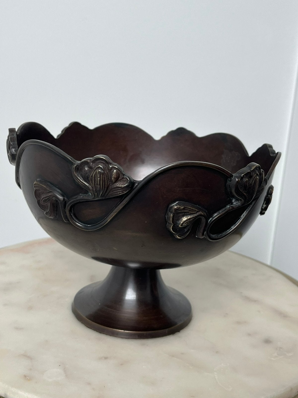 Vintage Art Nouveau messing tazza schaal - ø20CM, Rond, Ophalen of Verzenden, Metaal, Gebruikt