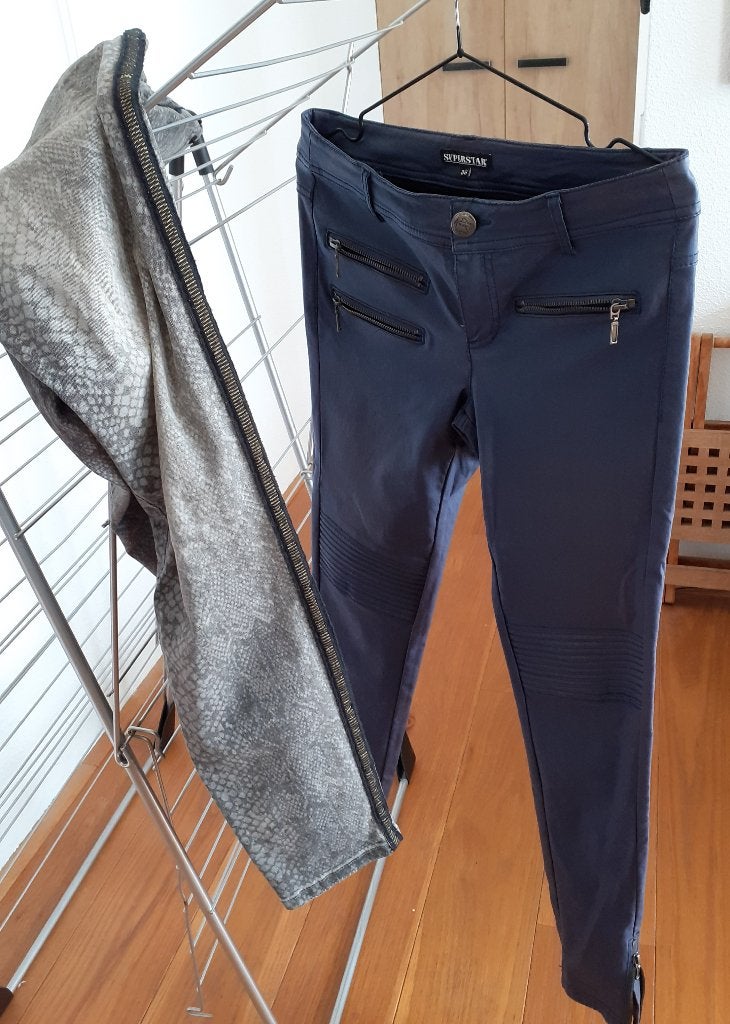 Snakeprint jeans Summum + leerlook blauw Superstar M38 samen, Maat 38/40 (M), Only, Blauw, Nieuw