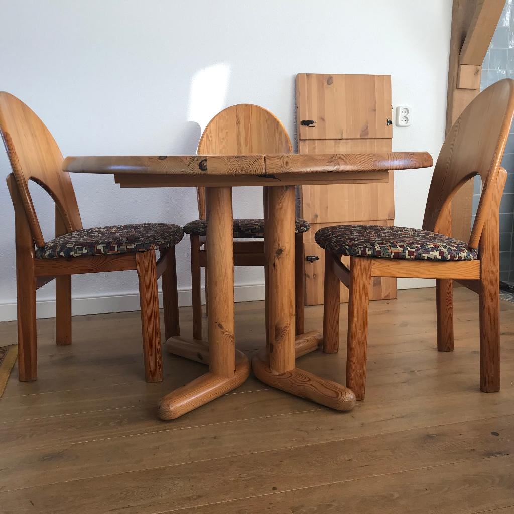 Set 4 Deens design stoel en tafel vintage Glostrup, Gebruikt, Bruin, Ophalen of Verzenden, Nvt