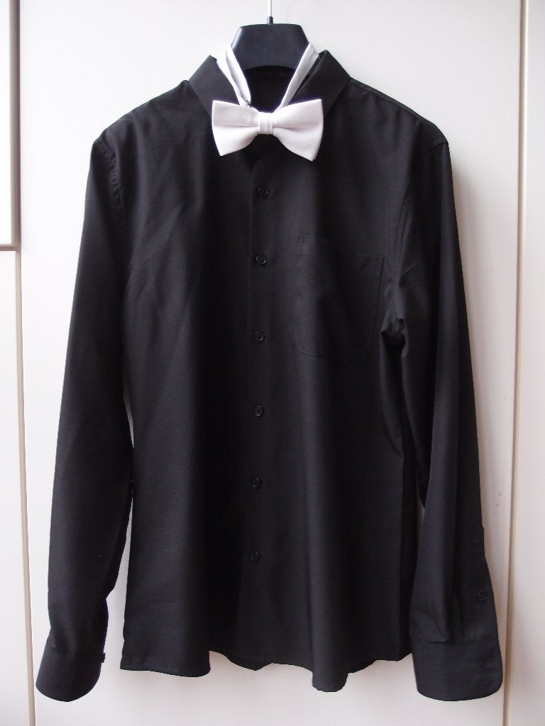 Mooi Shein heren kerst feest overhemd blouse jongen XS strik, Shein, Halswijdte 38 (S) of kleiner, Zwart, Ophalen of Verzenden