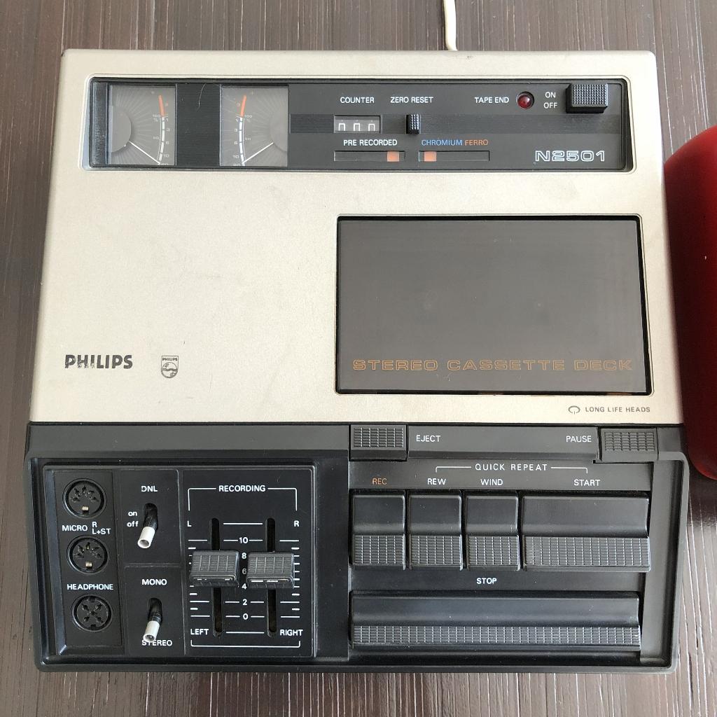Vintage Philips N2501 cassettedeck met veel cassettes., Ophalen, Audio en Video