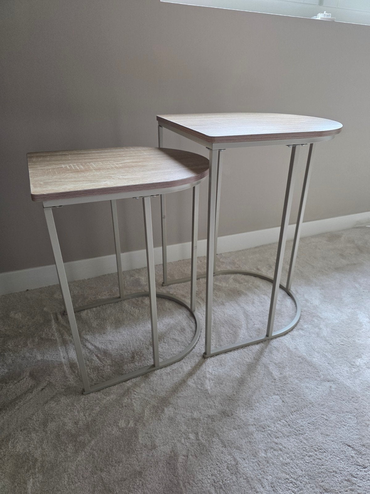 Set van 2 bijzettafels - Hout en Metaal, Minder dan 55 cm, Gebruikt, Hout, Ophalen