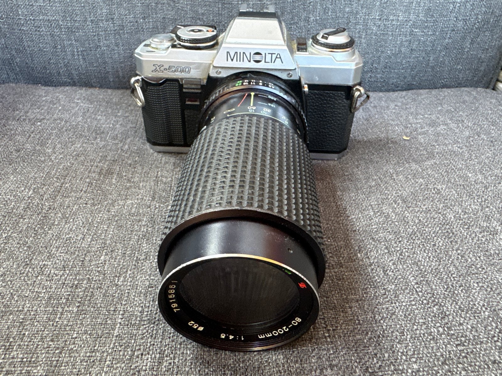 Minolta X-500 met Tokina 80-200mm lens, Ophalen of Verzenden, Gebruikt, Spiegelreflex, Minolta