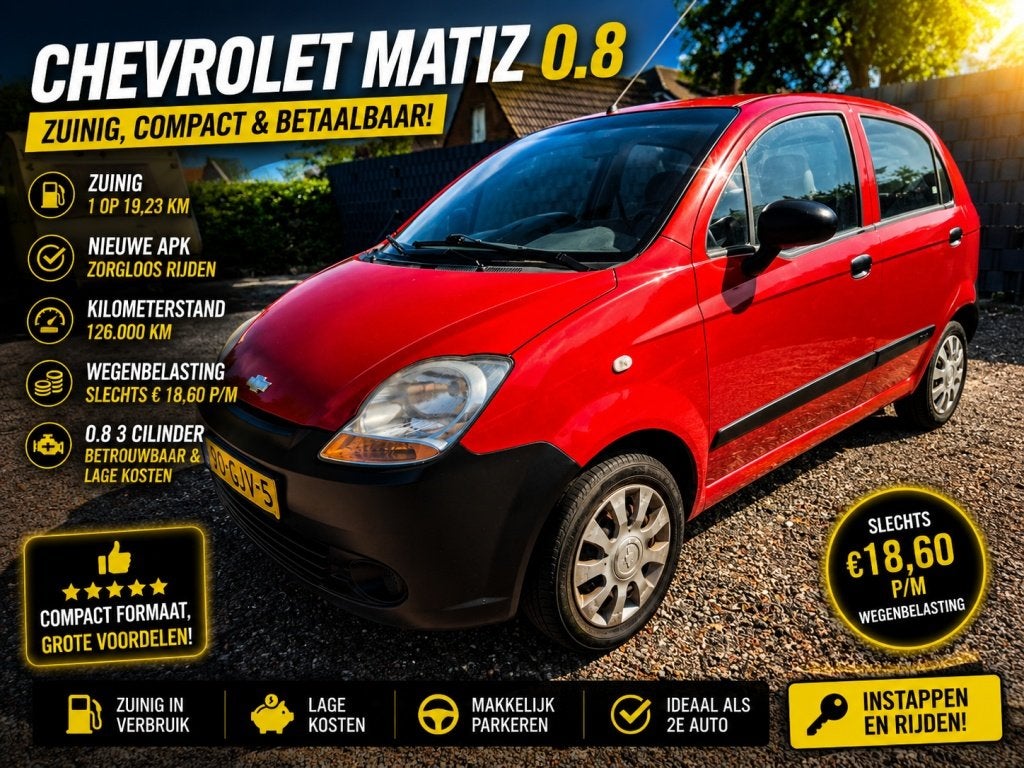 Chevrolet Matiz 0.8 Pure 125.000km Nieuwe apk! Zuinig!, Auto's, Gebruikt, Origineel Nederlands, Bedrijf, Handgeschakeld