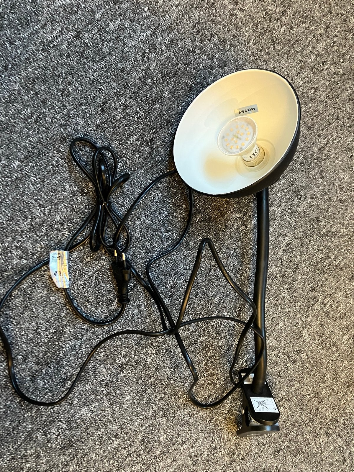 Zwarte Klemlamp met LED Lamp - Max 8.5W, Huis en Inrichting, Overige merken, Gebruikt, Zwart, E27 (groot)