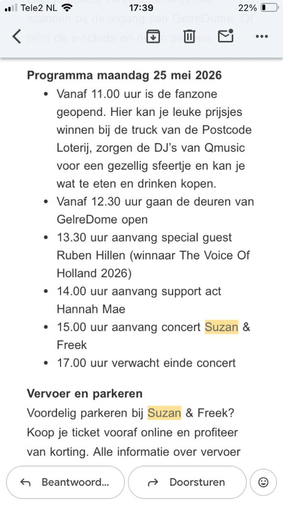 suzan en freek 25 mei 2 pers, Tickets en Kaartjes, Concerten | Nederlandstalig, Twee personen, Mei, Overige typen