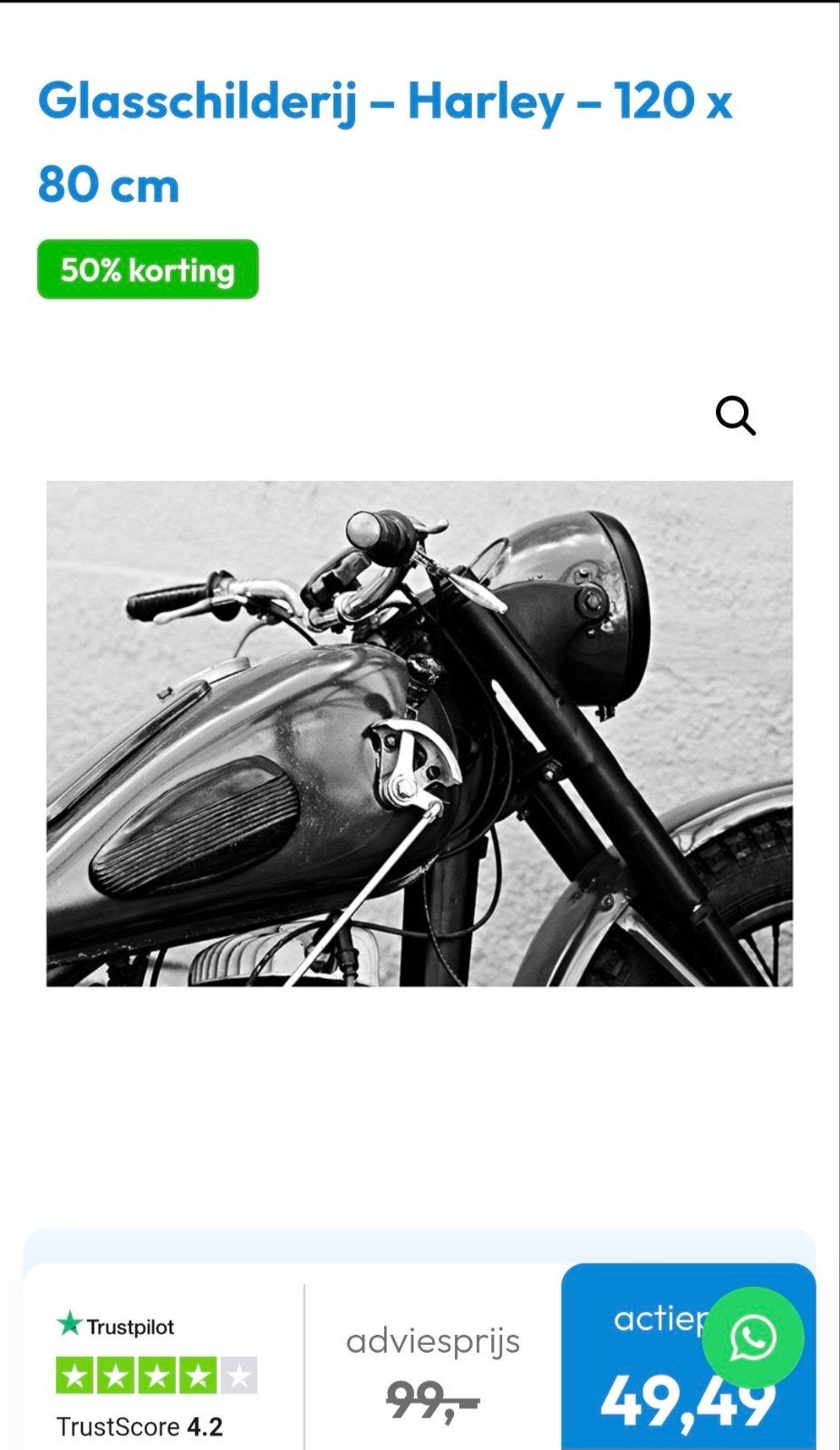 nieuw Glazen schilderij Harley Davidson 120x80 cm, Ophalen, Onbekend@example.com, Nieuw, Schilderij