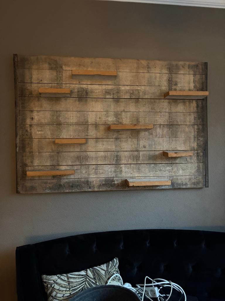 Decoratief houten wandpaneel met planken, Ophalen, Gebruikt, Hout, Bruin