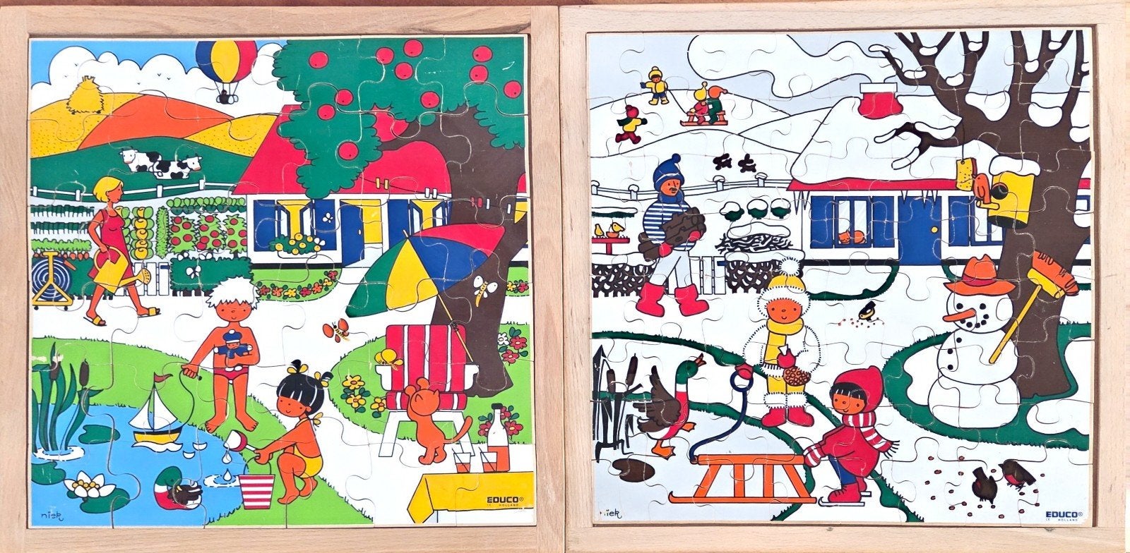 Houten puzzels Educo winter en zomer (40x40cm), Kinderen en Baby's, Speelgoed | Kinderpuzzels, Ophalen