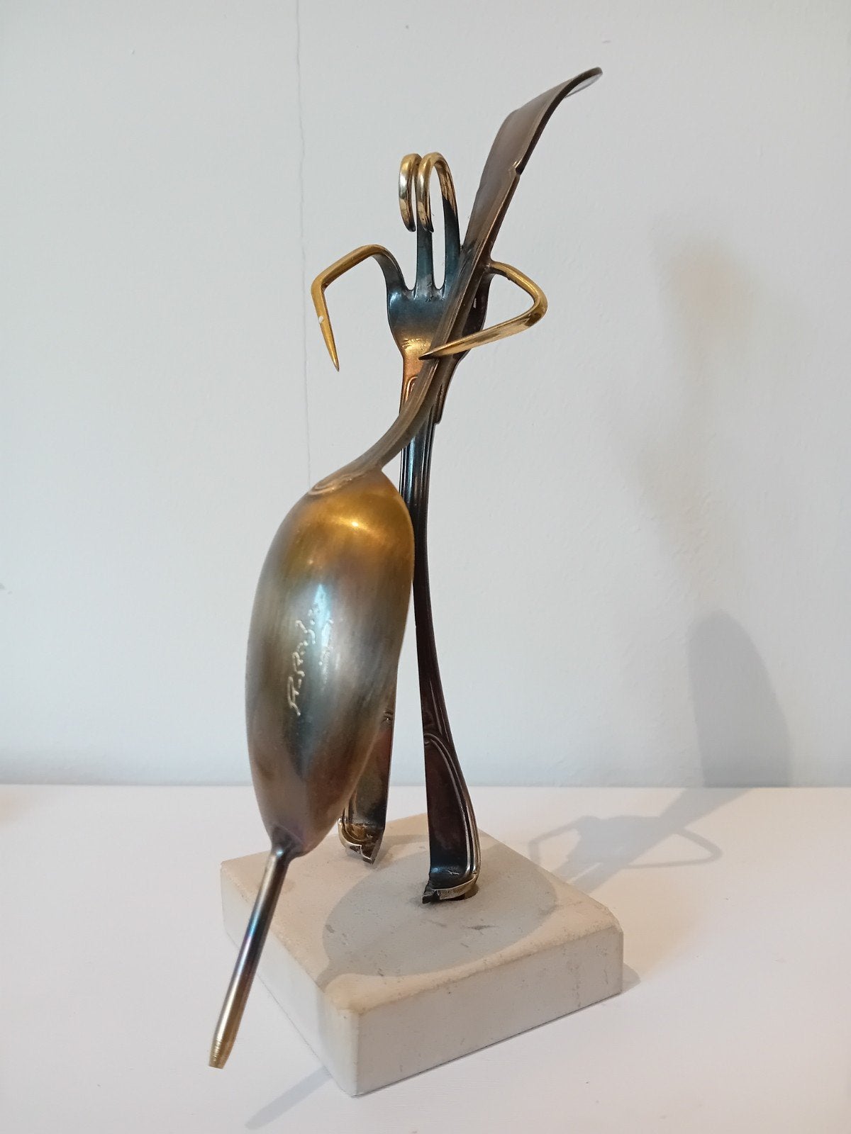 Uniek Bestekkunst Beeld: Muzikant met Contrabas/Cello, Minder dan 20 cm, Ophalen of Verzenden, Handgemaakt, Beeld