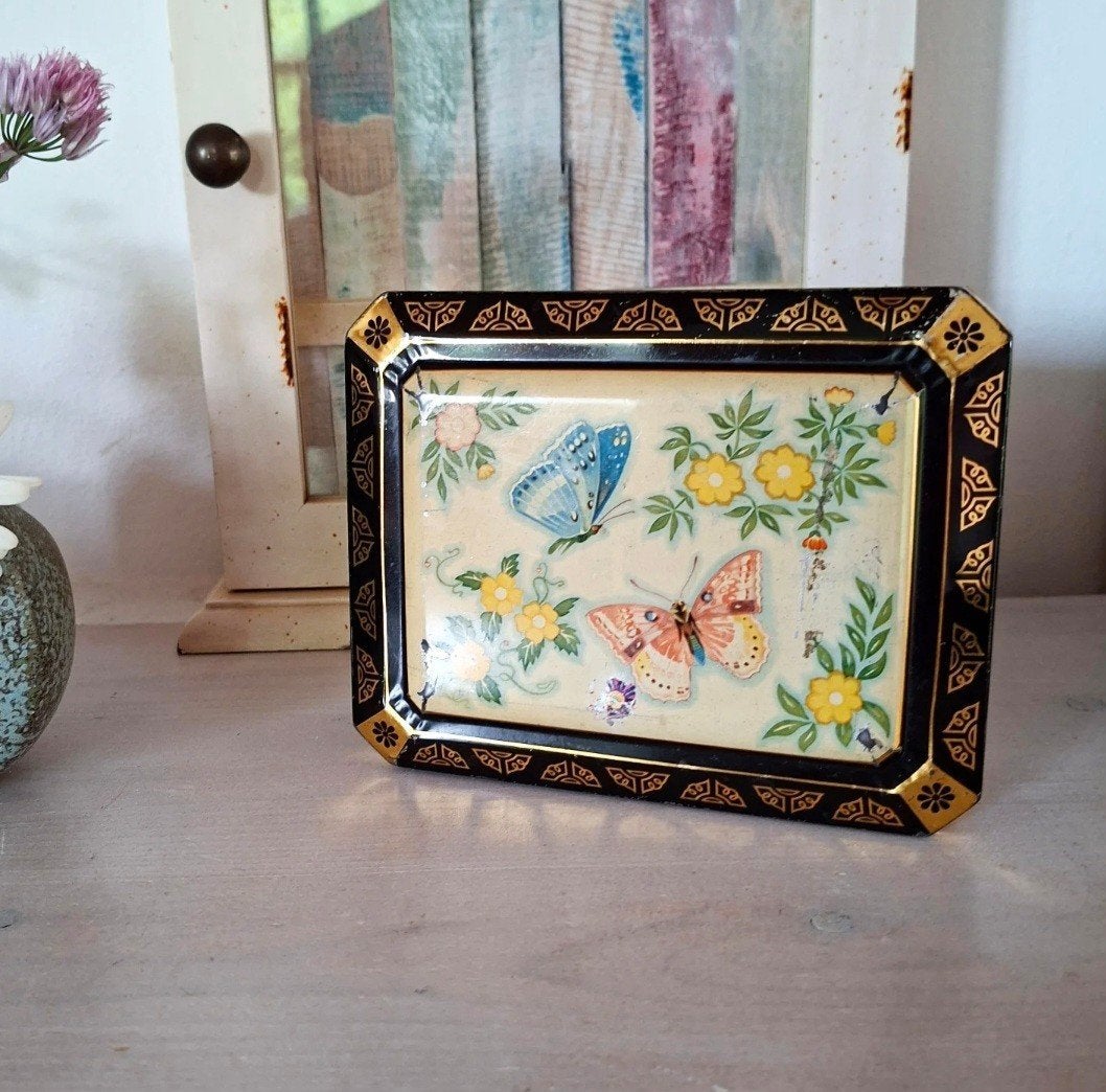 Vintage blik met Vlinders, Ophalen of Verzenden