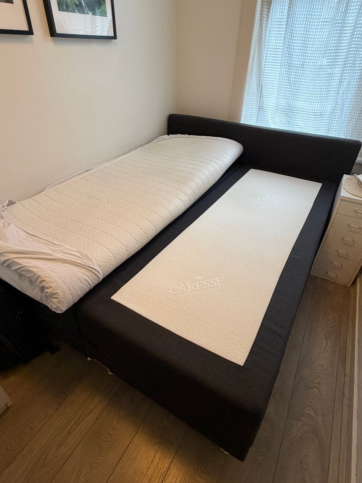Tweepersoons boxspring bed met matrassen, Huis en Inrichting, Slaapkamer | Bedden, Ophalen, Gebruikt, Zwart, Tweepersoons