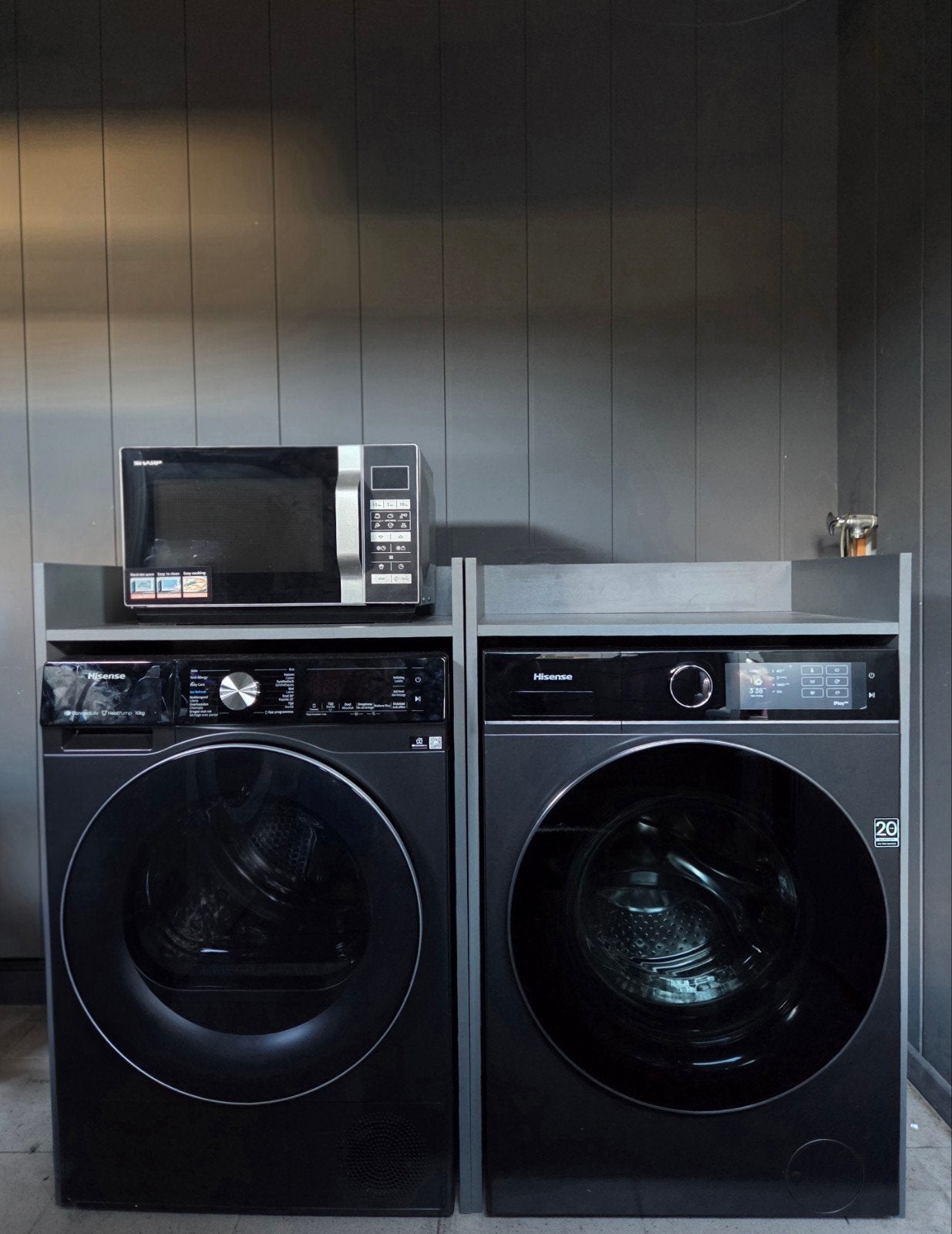 2 grijze ombouwkasten voor droger en wasmachine, Ophalen, Zo goed als nieuw, 85 tot 90 cm
