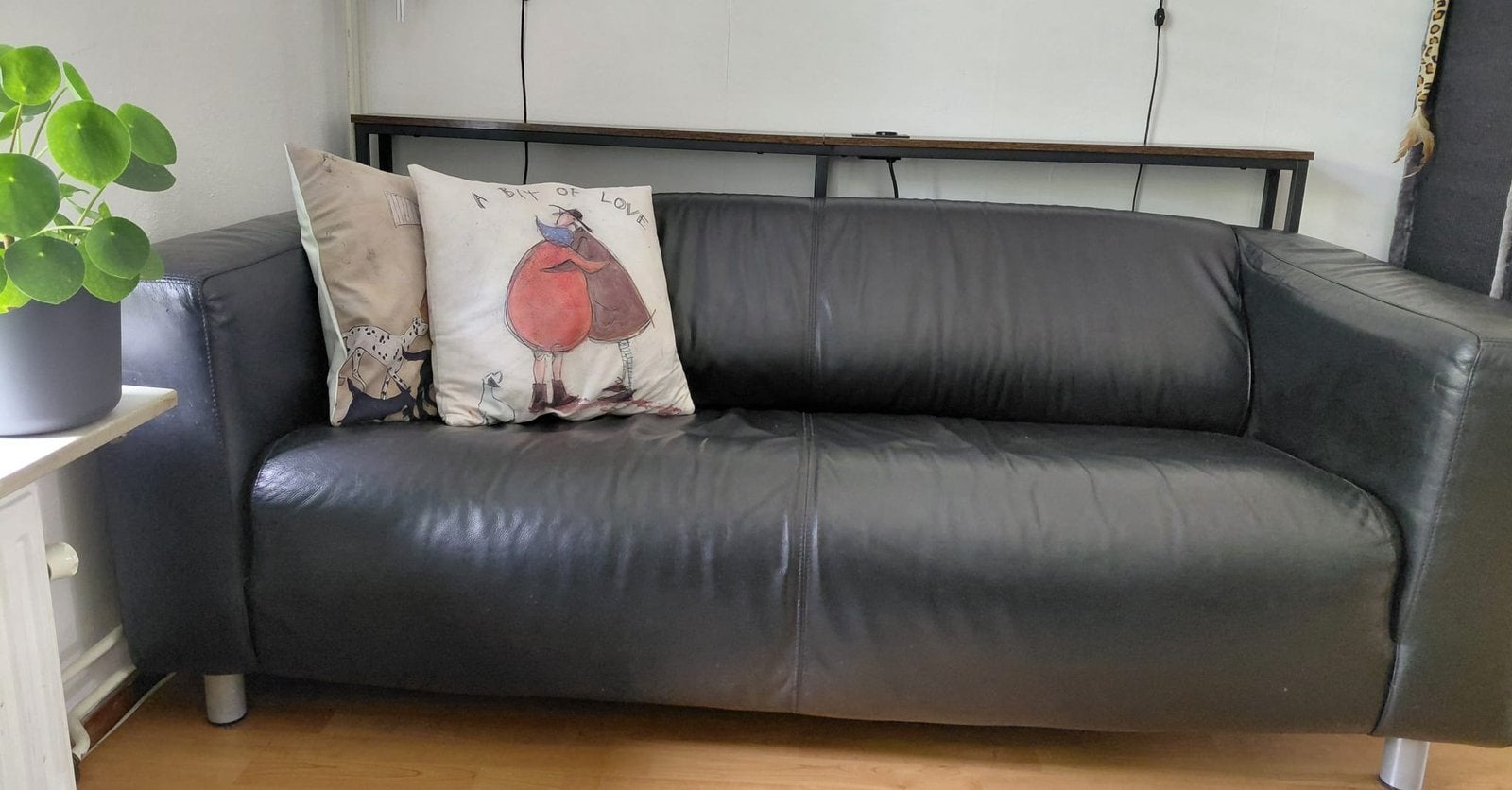 GRATIS Bankstel 2 en 3 zits Ikea Klippan zwart leer, Ophalen, Gebruikt, 150 tot 200 cm, Driepersoons