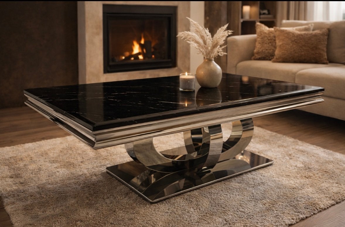 Luxe salontafel – zwart marmerlook, Ophalen, Zwart, Zo goed als nieuw, Minder dan 10 m²