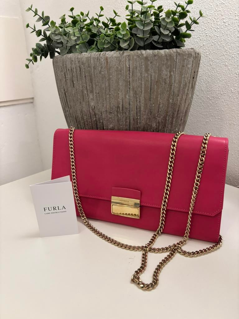 Furla fuchsia clutch/schoudertas NIEUW, Sieraden, Tassen en Uiterlijk, Tassen | Damestassen, Ophalen of Verzenden, Nieuw, Roze