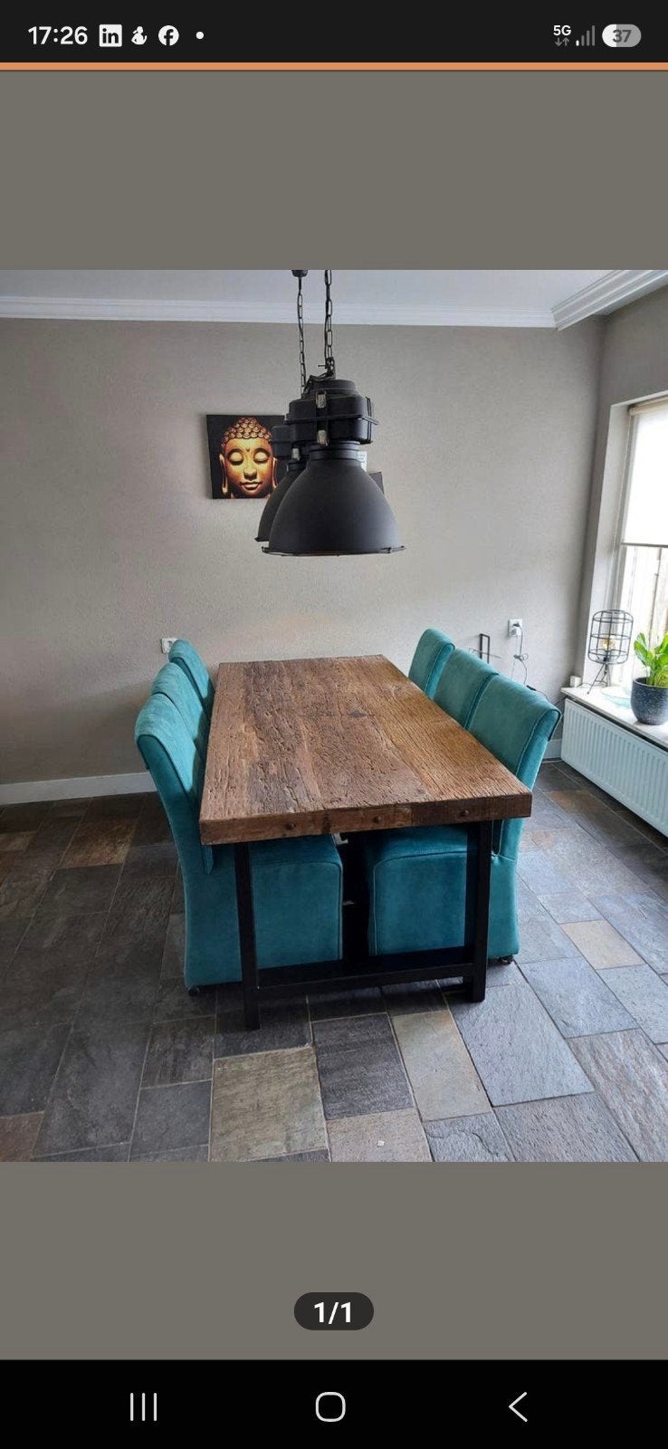 Robuuste industriële eettafel - 220x95 cm, z.g.a.n., Ophalen, 200 cm of meer, 50 tot 100 cm, Zo goed als nieuw