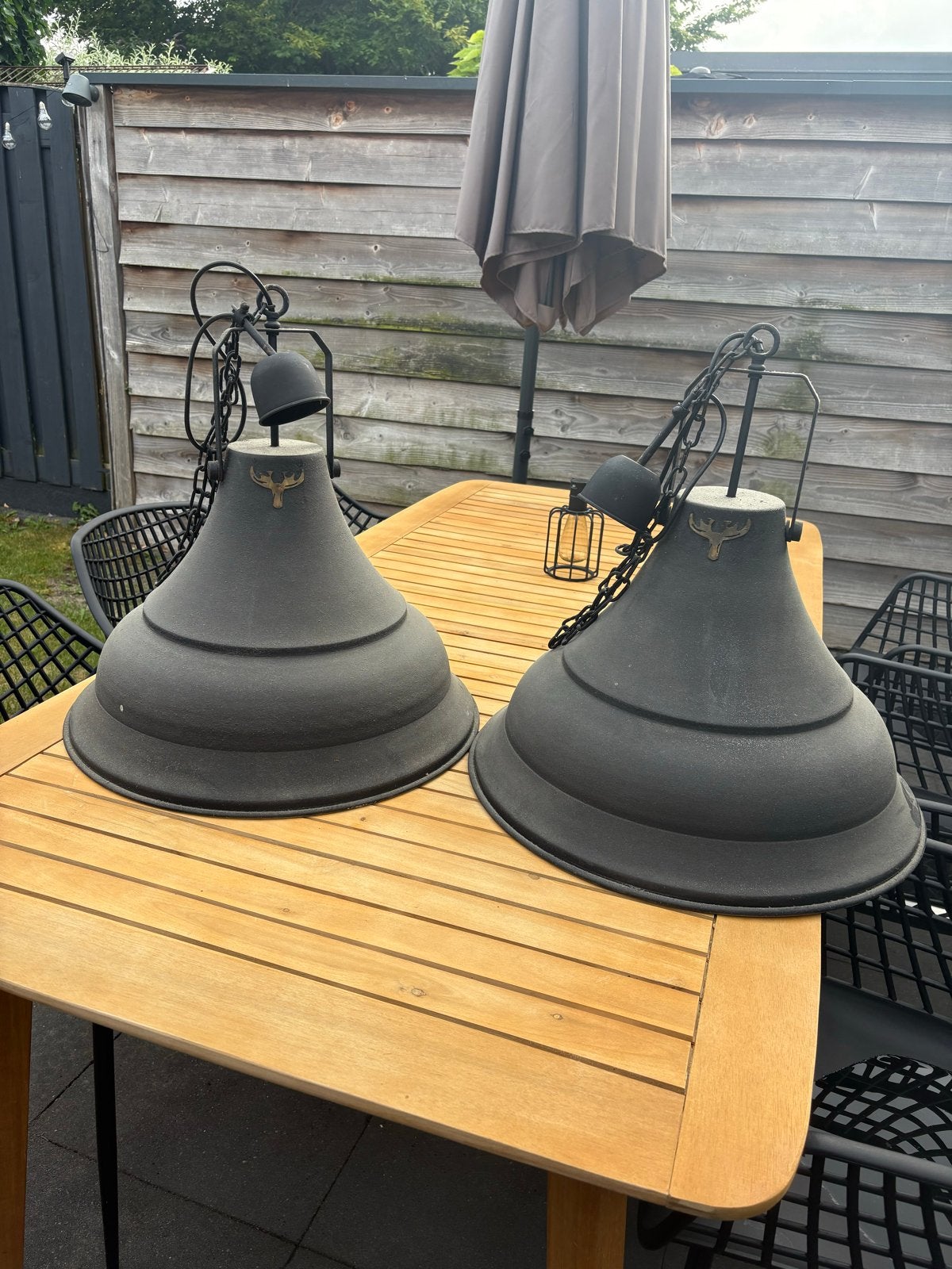Set van 2 industriële hanglampen, zwart metaal, Ophalen, Gebruikt, Metaal, E14 (klein)