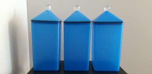 Vintage vierkante Mepal Rosti ‘frosted’ bussen–felblauw 3x, Verzamelen, Ophalen of Verzenden, Huis en Inrichting