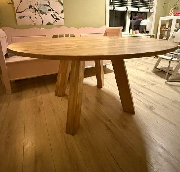 Woood ronde eettafel 150 cm, Ophalen, Gebruikt, 100 tot 150 cm, Vier personen