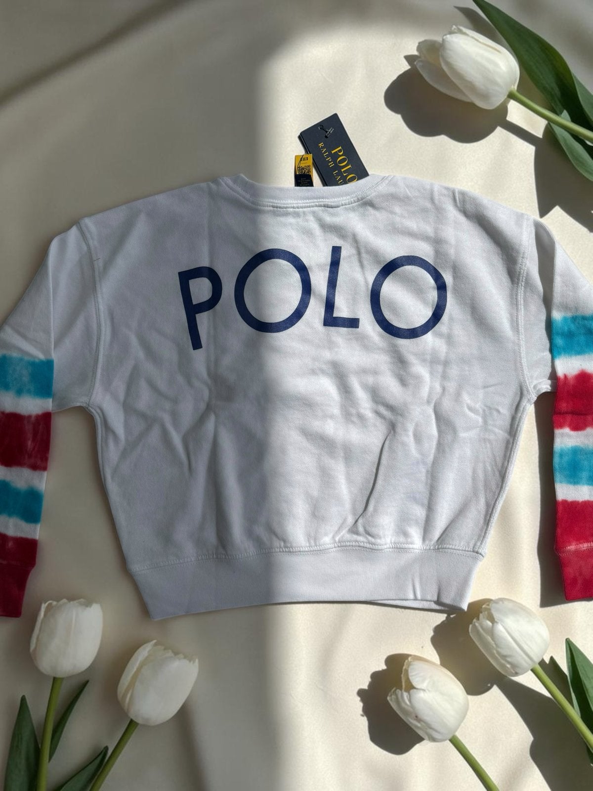 Polo Ralph Lauren Sweater 6X Wit Tie-Dye Mouwen, Kinderen en Baby's, Ralph lauren, Ralph lauren, Jongen of Meisje, Nieuw
