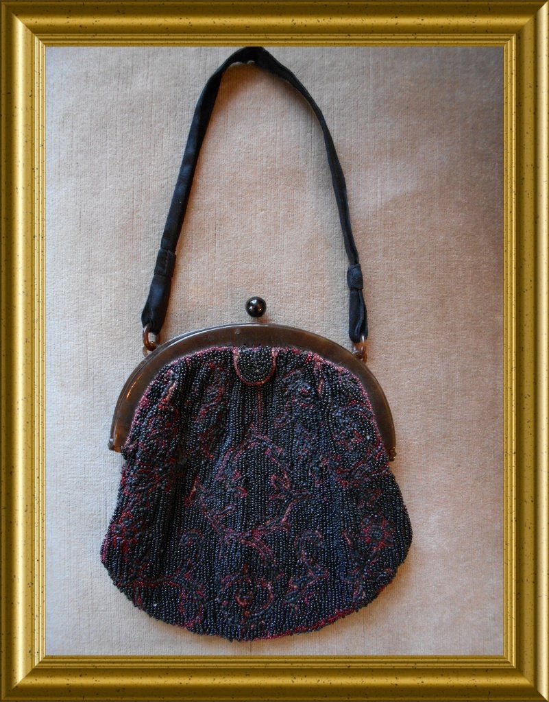 Antiek tasje met kraaltjes, kralentasje, Antiek en Kunst, Ophalen of Verzenden