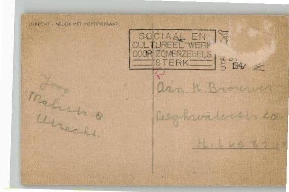 Utrecht 2 kaarten Waarbij 1 van F vd Werf, Verzamelen, Ophalen of Verzenden, 1940 tot 1960, Ongelopen, Utrecht