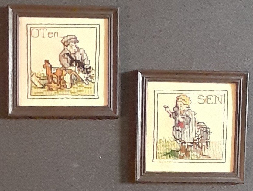 Vintage borduurwerkjes Ot en Sien set van 2, Ophalen of Verzenden, Gebruikt