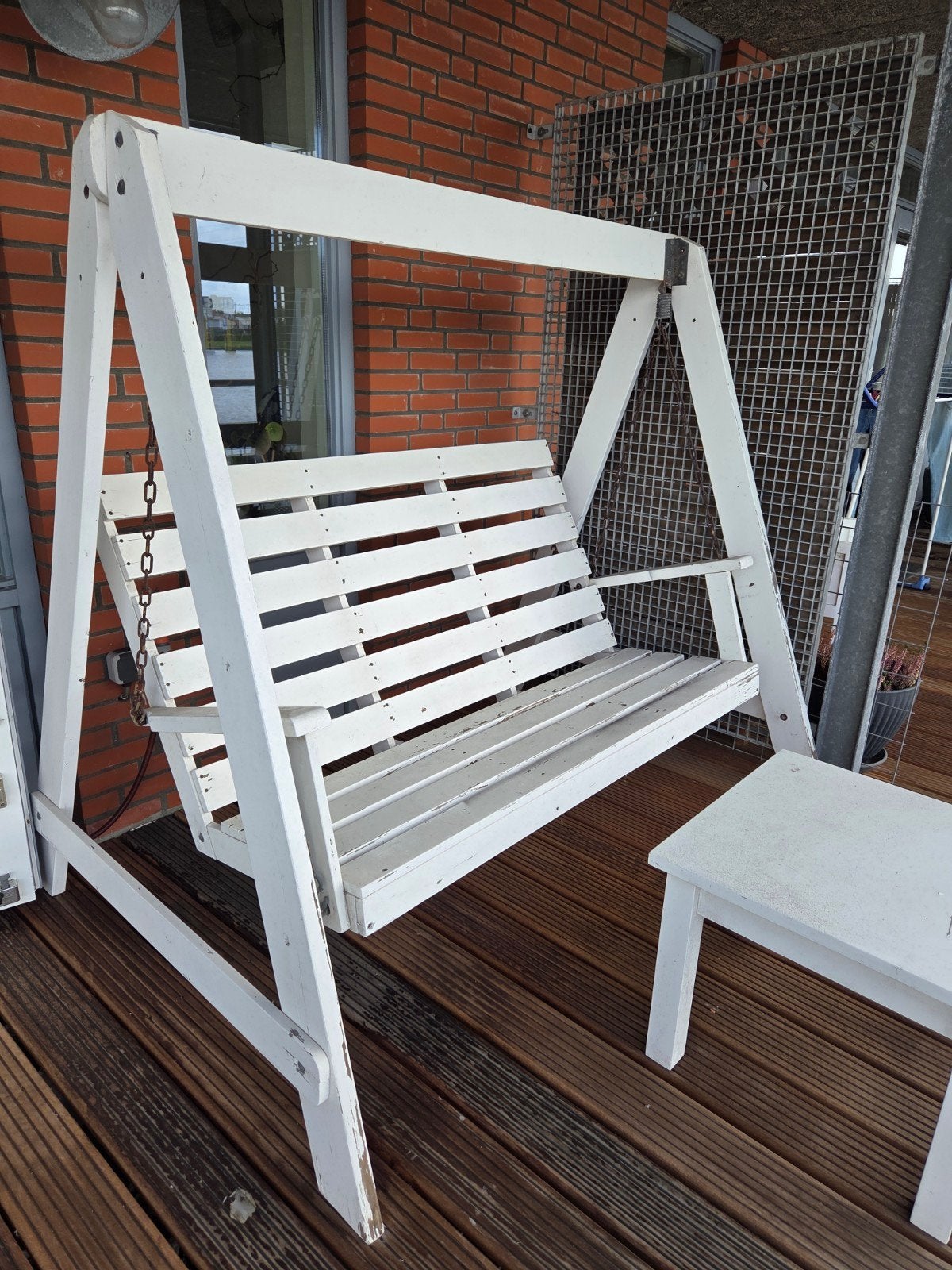Witte houten schommelbank voor buiten, Tuin en Terras, Ophalen, Gebruikt, Hout, Schommelbank