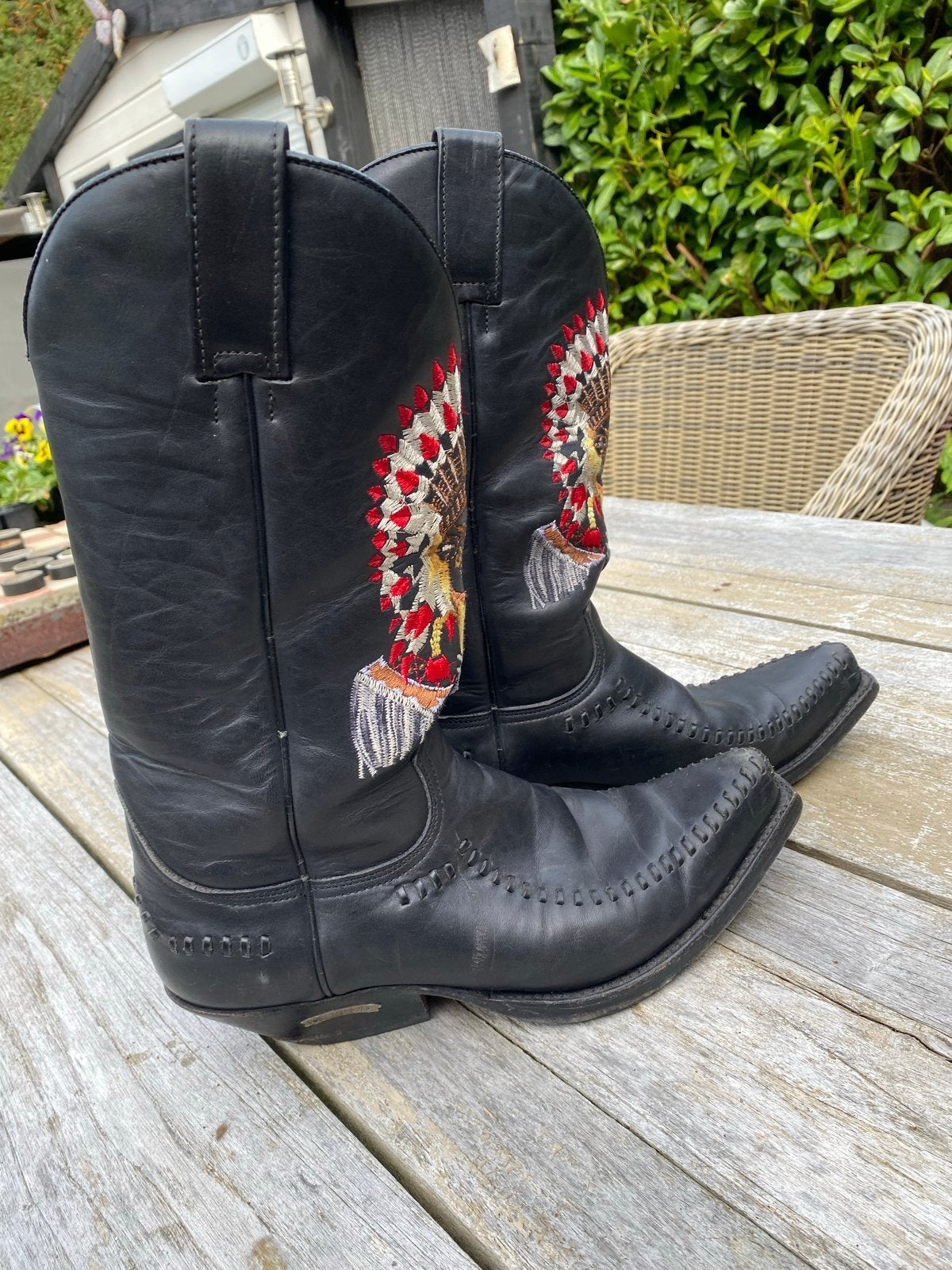 Sendra Cowboylaarzen Zwart met Indianenhoofd Borduur, Kleding | Dames, Ophalen of Verzenden, Gedragen, Zwart, Lage of Enkellaarzen