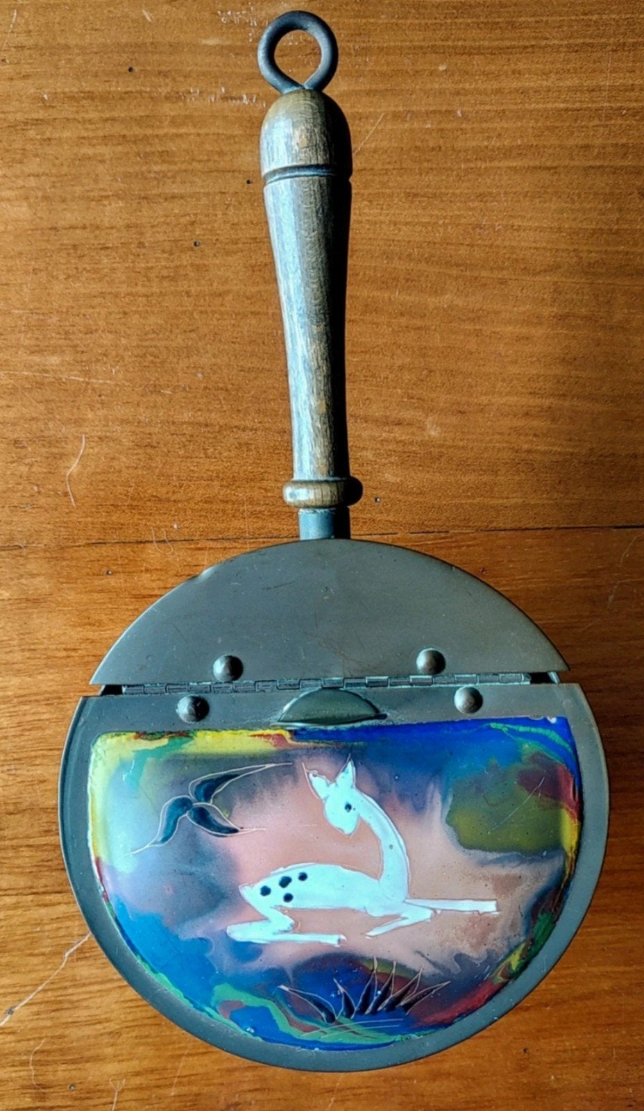 Antieke geëmailleerde koperen kruimelvanger (butler)., Ophalen of Verzenden