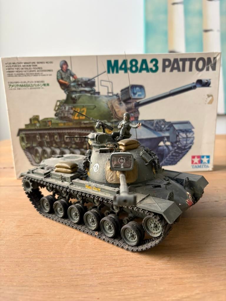 Vintage Tamiya 1:35 M48A3 Patton tank, Hobby en Vrije tijd, Modelbouw | Auto's en Voertuigen, Gebruikt, Tank, 1:32 tot 1:50, Ophalen of Verzenden