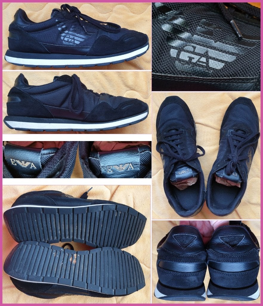 EMPORIO ARMANI zwarte leren sneakers maat 43 z.g.a.n., Emporio Armani, Zwart, Ophalen of Verzenden, Sneakers of Gympen