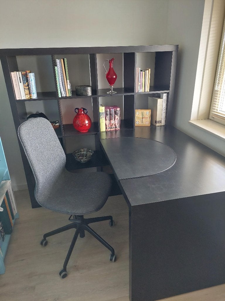 Kallax kast met bureau, Ophalen, Zwart, Demontabel, Spaanplaat of MDF