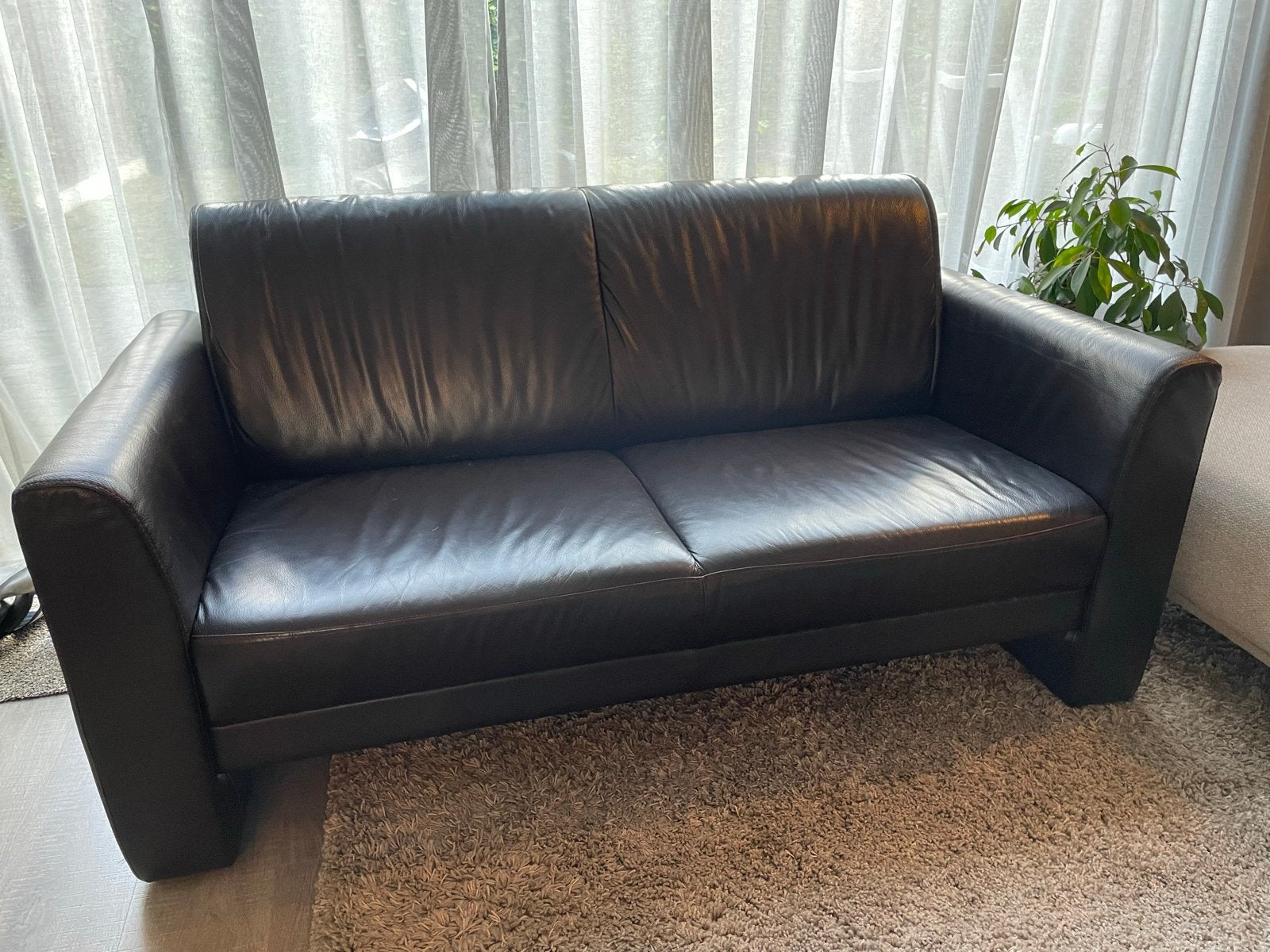Comfortabele 2-zits leren bank - Donkerbruin, Ophalen, Gebruikt, Tweepersoons, Leer