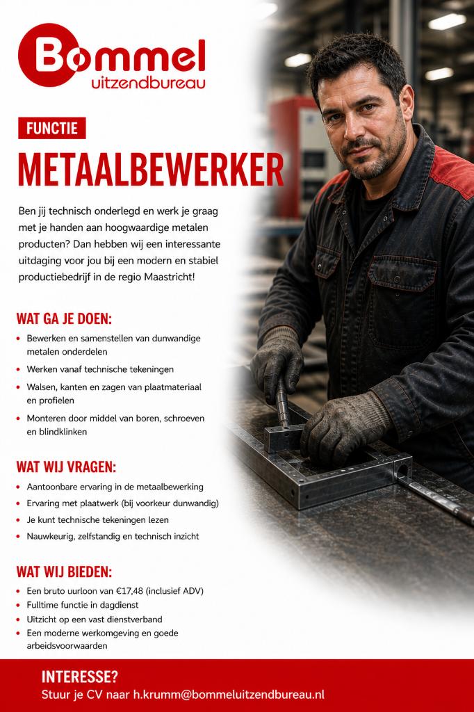 vacature, Vacatures, Vacatures | Industrie en Productie, LBO / VMBO, Vanaf 1 jaar, Vast contract, 33 - 40 uur