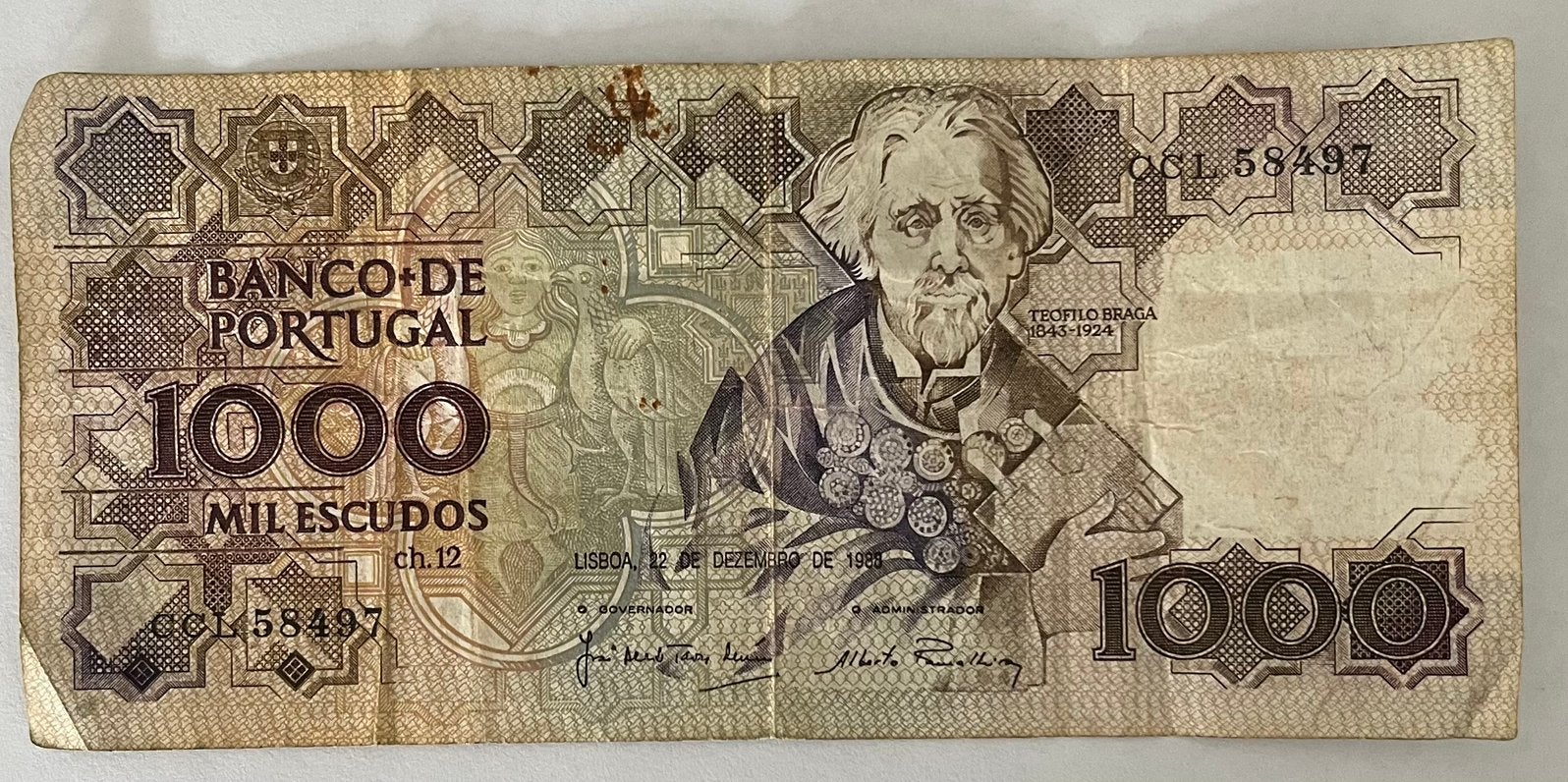 Portugal 1.000 Escudos 1988 gebruikte staat, Verzenden, Overige landen, Los biljet